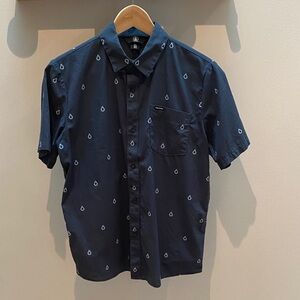 Volcom Navy Short-Sleeve Button-Down Shirt with Light Blue Teardrop Print